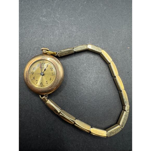 Vintage Hallmark Swiss 1/20 10KT GF Top 15Jewels Art Deco Bracelet Watch 23.5mm - Picture 1 of 14